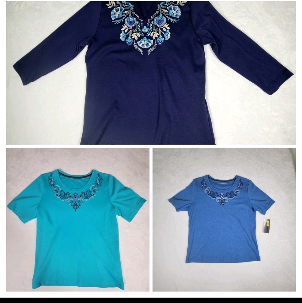 Allison Daley Lot Of 3 Womens Knit Embroidered Vneck Tops Size Petite Small EUC